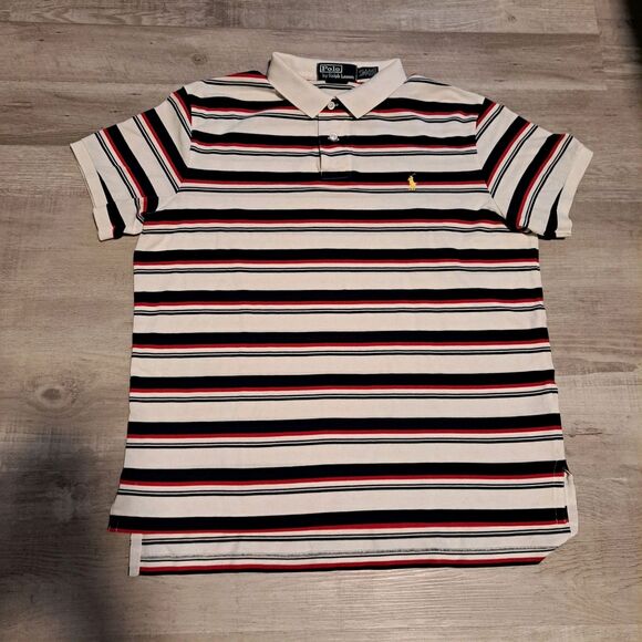 POLO Ralph Lauren Men's Blue White Striped Polo Shirt Custom Fit Size L - Picture 1 of 8